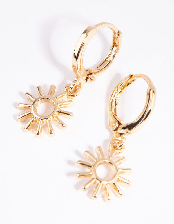 Gold Cartoon Sun Huggie Hoop Earrings