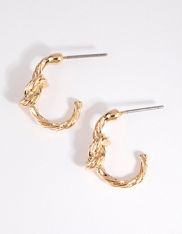 Gold Nautical Knot Huggie Earrings