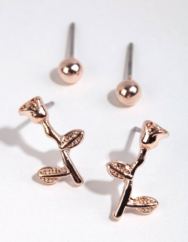 Rose Gold Flower Vine Stud Earring Pack