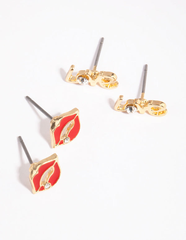 Red Lips and Love Earring Set