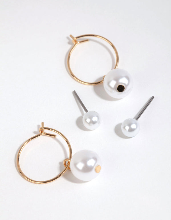 Gold Pearl Stud and Hoop Earring Pack
