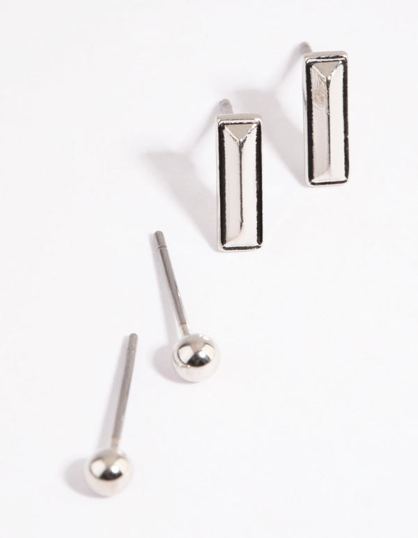 Rhodium Bar and Stud Earring Set
