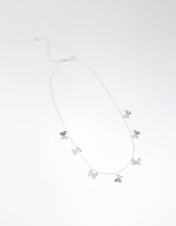 Silver Multi Butterfly Station Necklace