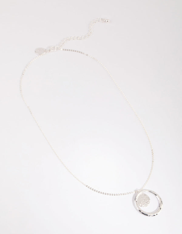 Silver Textured Coin Pendant Necklace