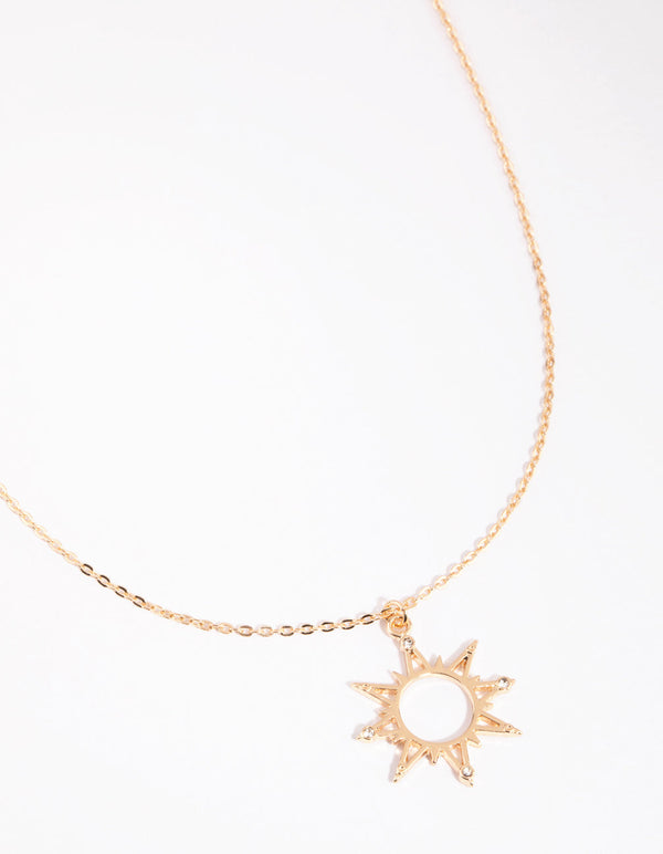 Gold Pointed Sun Pendant Necklace