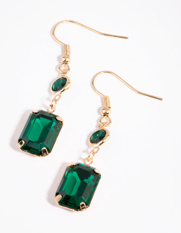 Gold Round and Square Diamante Drop Earrings