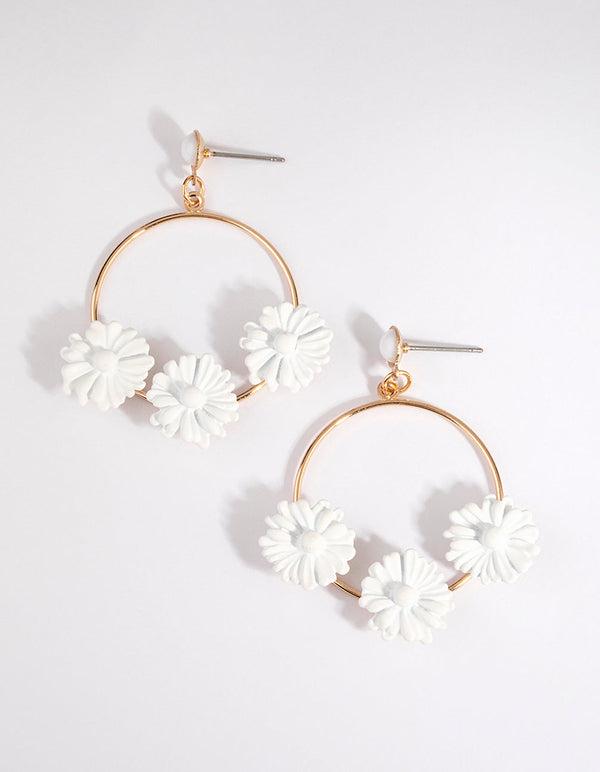 White Flower Drop Earrings