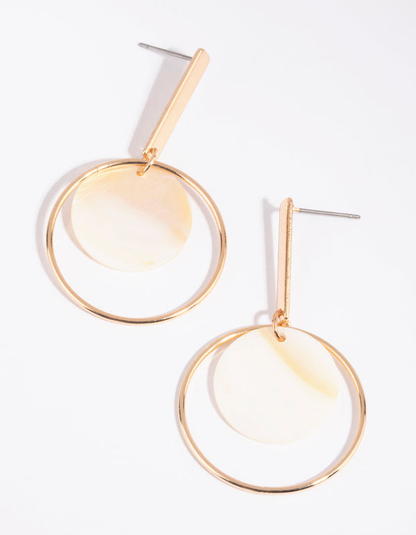 Gold Shell Open Circle Disc Earrings