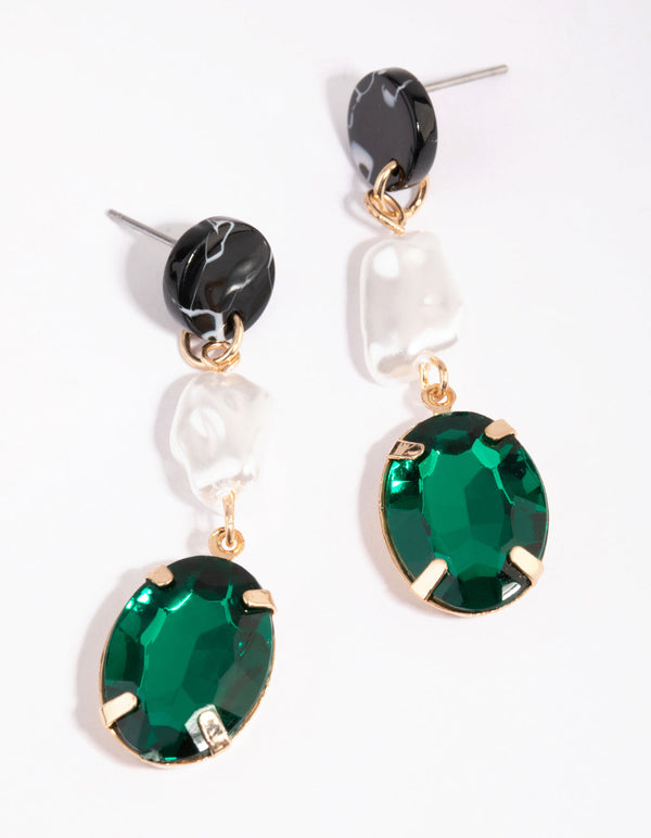 Green Mixed Stone Drop Earrings