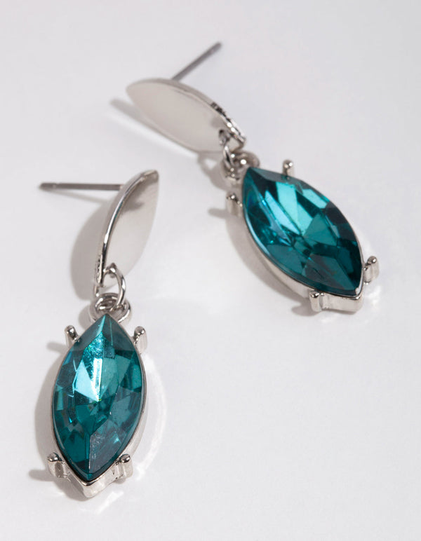 Rhodium and Green Marquise Disc and Stone Earrings