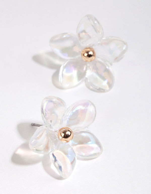 Gold Acrylic Petal Flower Earrings