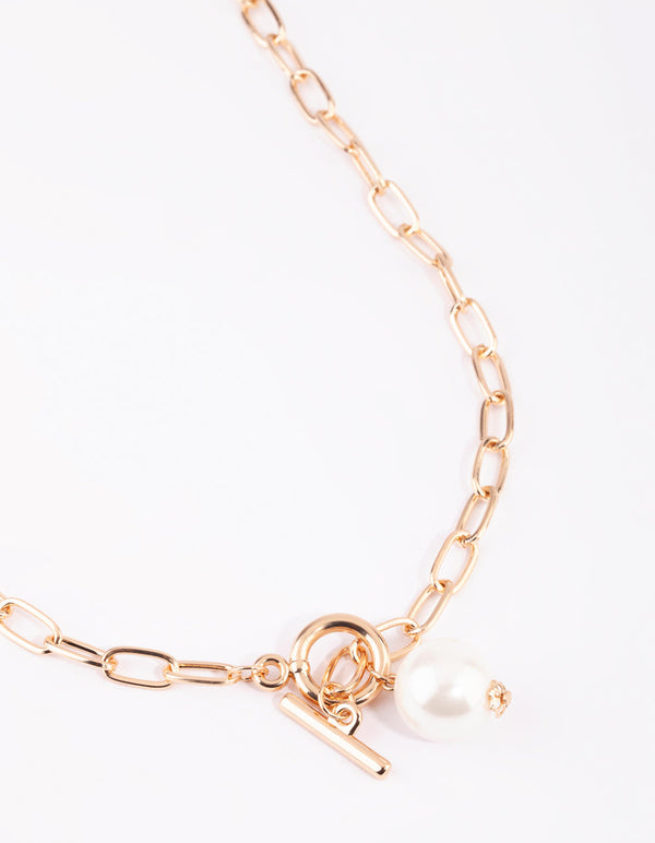 Gold Pearl Fob Pendant Necklace