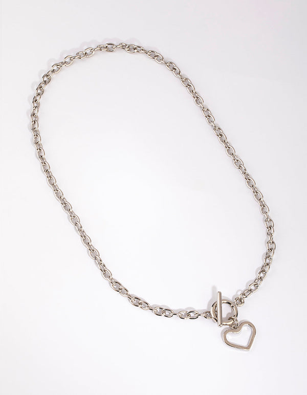 Rhodium Fob Heart Necklace