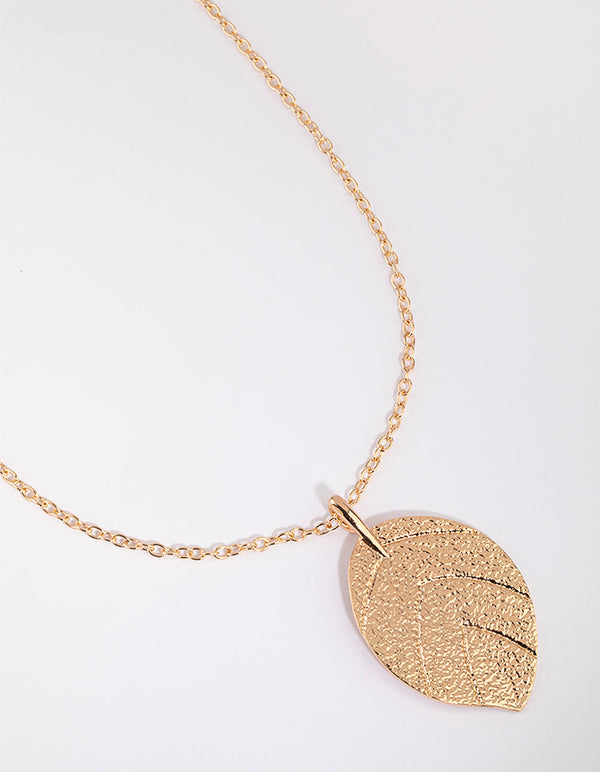 Gold Leaf Pendant Long Necklace