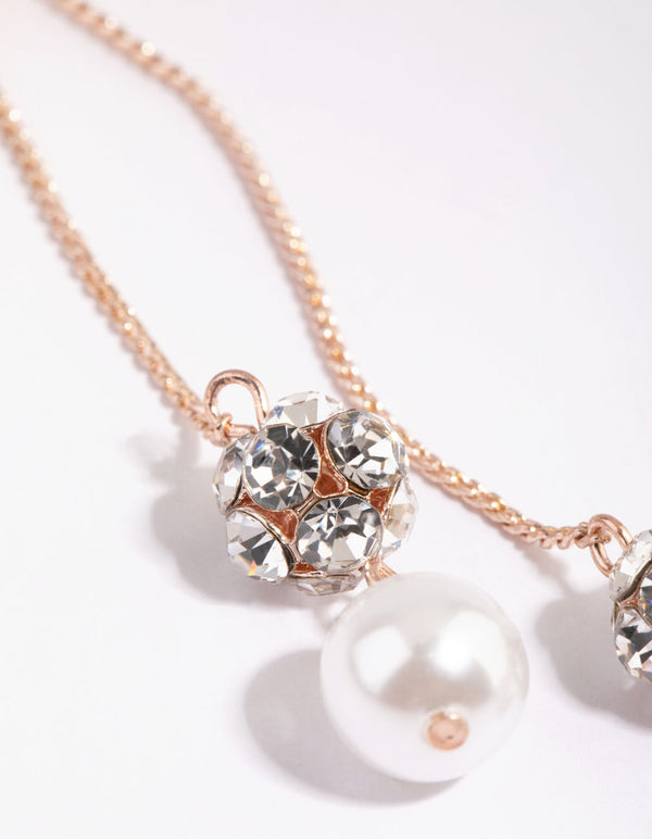 Rose Gold Diamante and Pearl Lariat Necklace