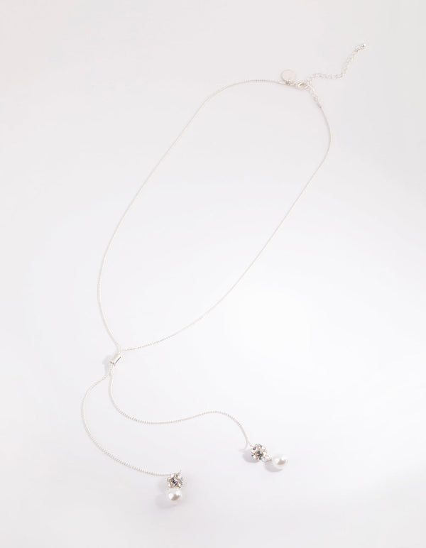 Silver Diamante and Pearl Necklace