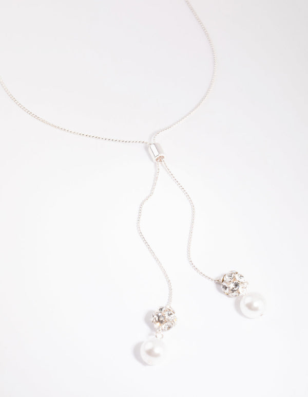 Silver Diamante and Pearl Necklace