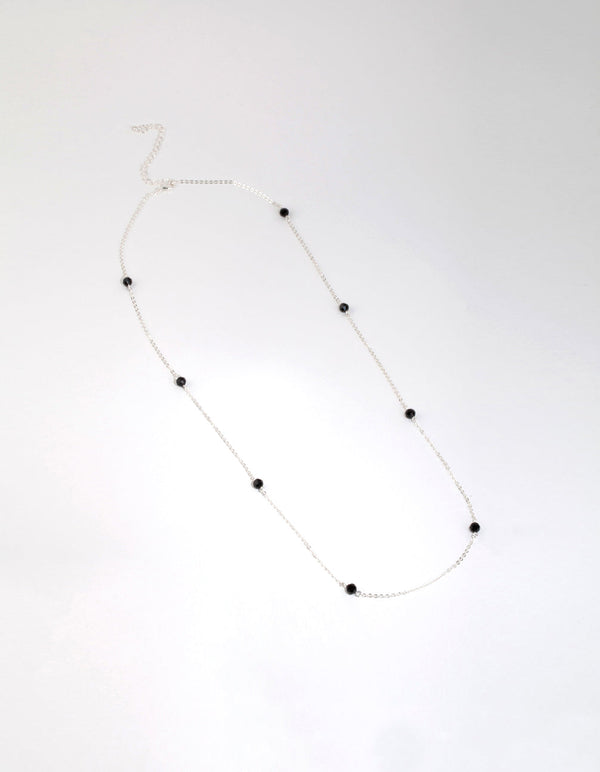Silver Facet Bead Long Necklace