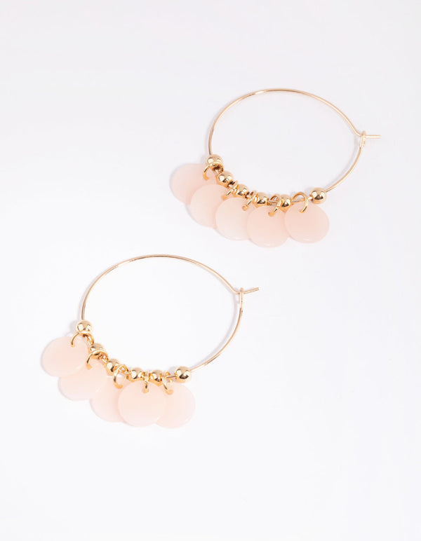 Gold Disc Charm Hoop Earrings