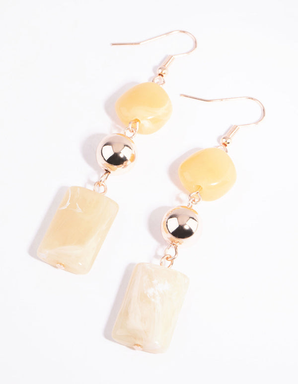 Rose Gold Triple Cream Bead Drop Earrings