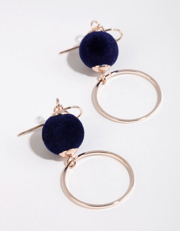Rose Gold Felt Ball and Open Disc Earrings
