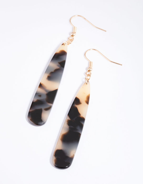 Gold Long Tortoiseshell Acrylic Drop Earrings