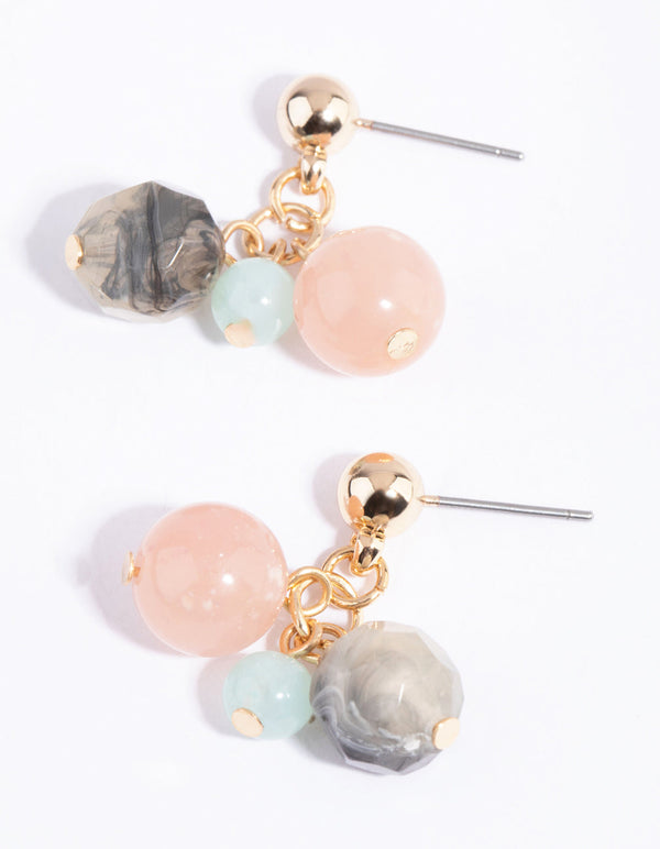 Gold Clustered Facet Bead Drop Earrings