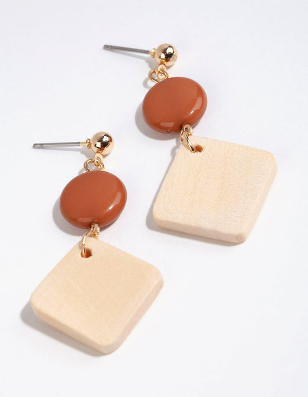 Brown Bead and Diamond Shaped Earrings