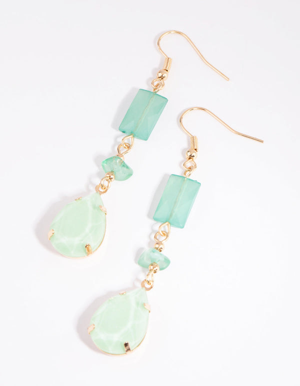 Mint Mixed Shape Triple Bead Drop Earrings