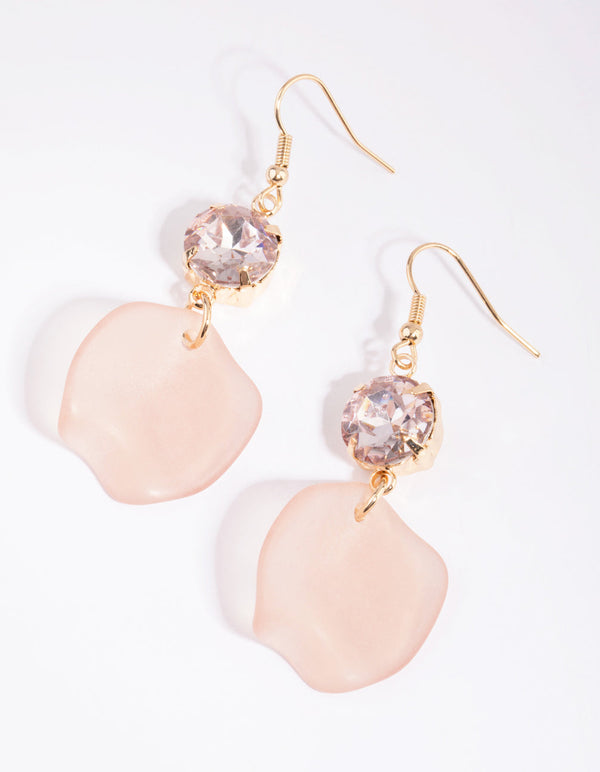 Pink Diamante and Frosted Petal Drop Earrings