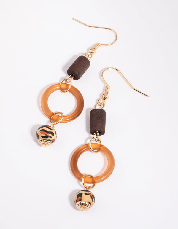 Brown Triple Bead Drop Earrings