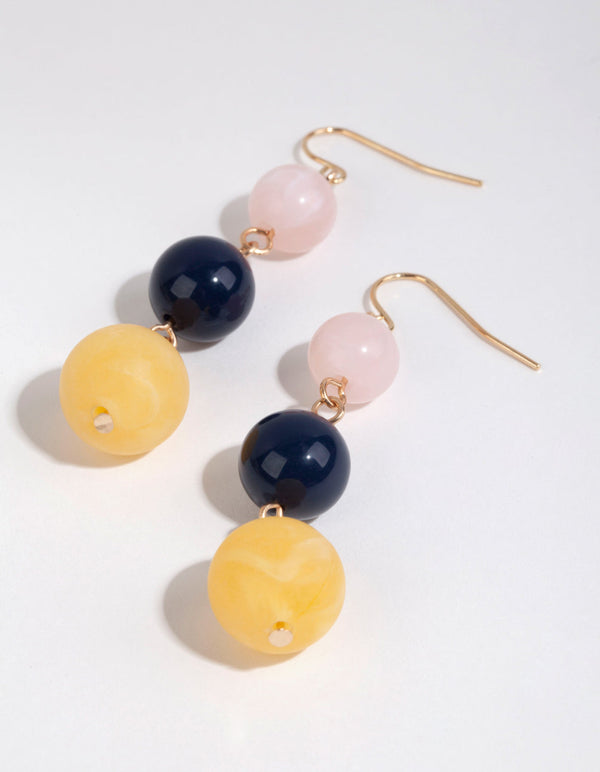 Gold Mixed Colour Round Bead Drop Earrings