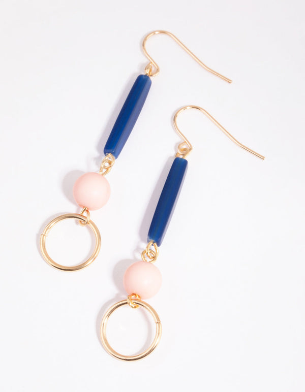 Blue Bar Bead and Disc Drop Earrings