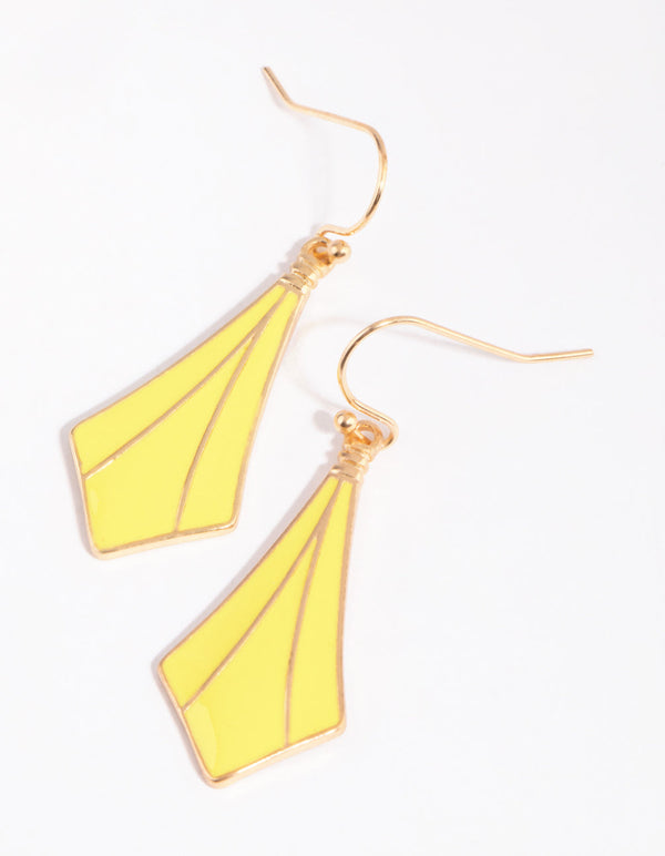 Yellow Enamel Art Deco Drop Earrings