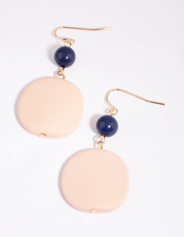 Navy Bead and Blush Disc Earrings