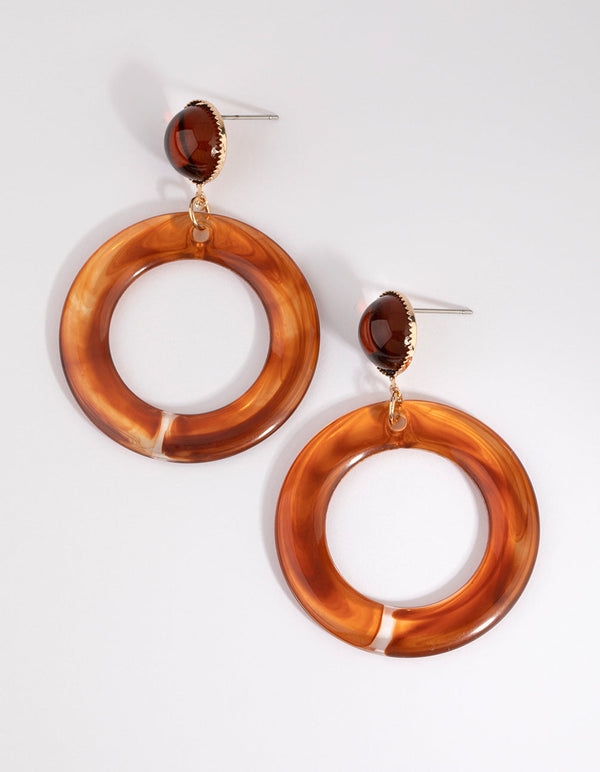 Brown Open Circle Drop Earrings