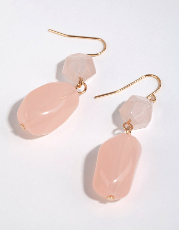 Gold Long Facet Bead Drop Earrings