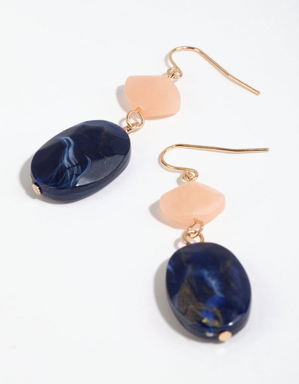 Navy Double Facet Bead Drop Earrings