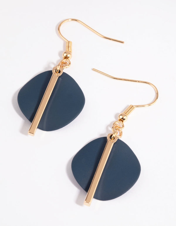 Matte Navy Coin Drop Earrings