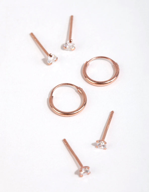 Rose Gold Plated Sterling Silver Pear and Square Earring Pack