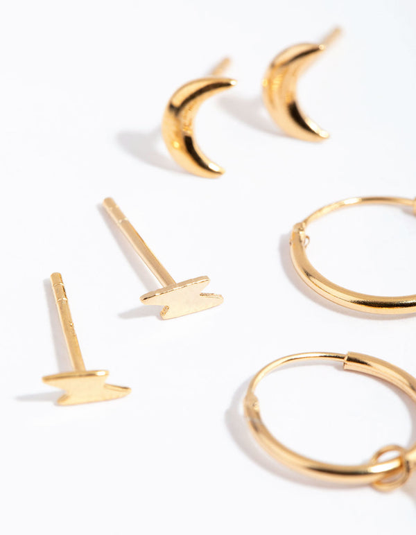 Gold Plated Sterling Silver Sky Motif Earring Pack