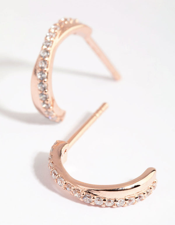 Rose Gold Plated Sterling Silver Cubic Zirconia Crossover Hoop Earrings