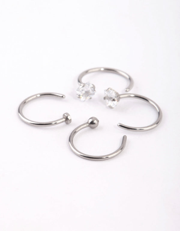 Surgical Steel Rhodium Martini Set Dia 4 Pack Nose Ring