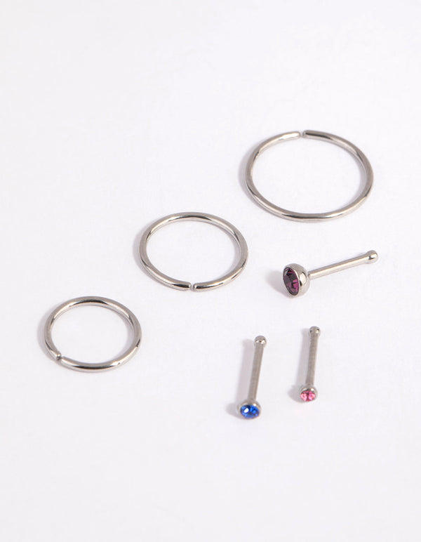 Surgical Steel Graduated Stud and Hoop Nose Stud and Ring Pack