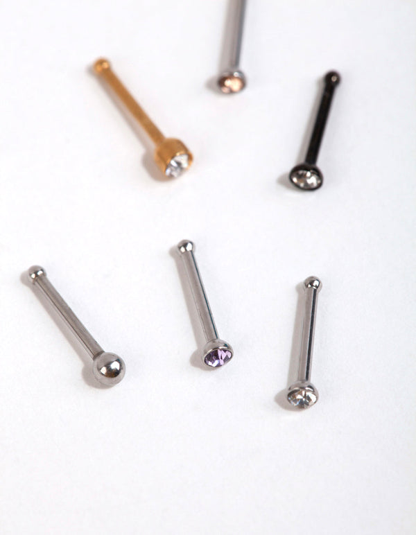 Mixed Metal Ball and Diamante Nose Stud Pack