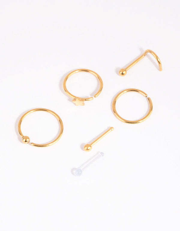Gold Surgical Steel Mixed Star Nose Stud and Ring Pack