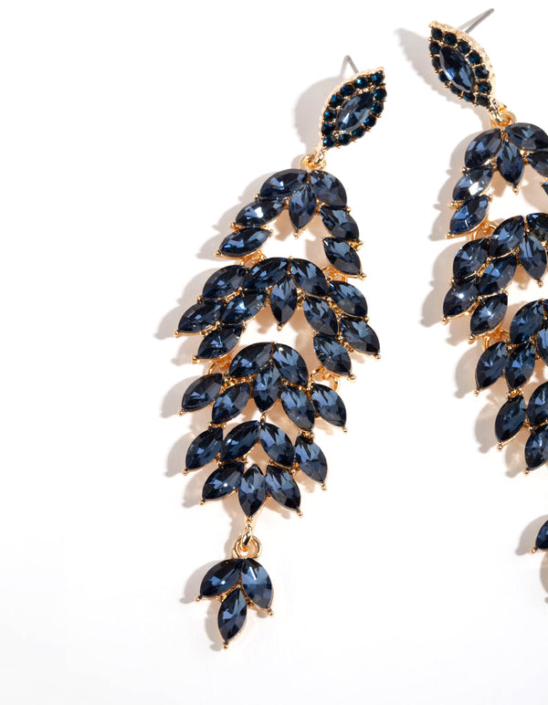 Gold Navette Stone Drop Earrings