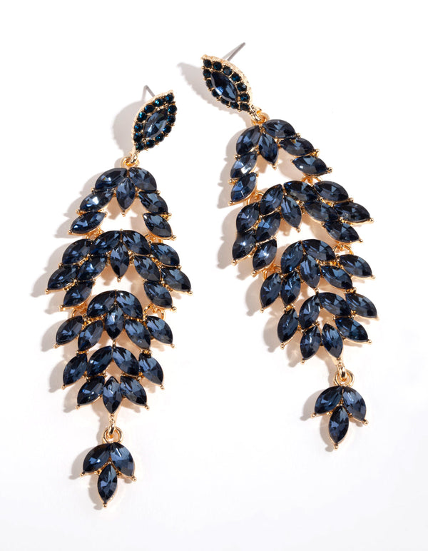 Gold Navette Stone Drop Earrings
