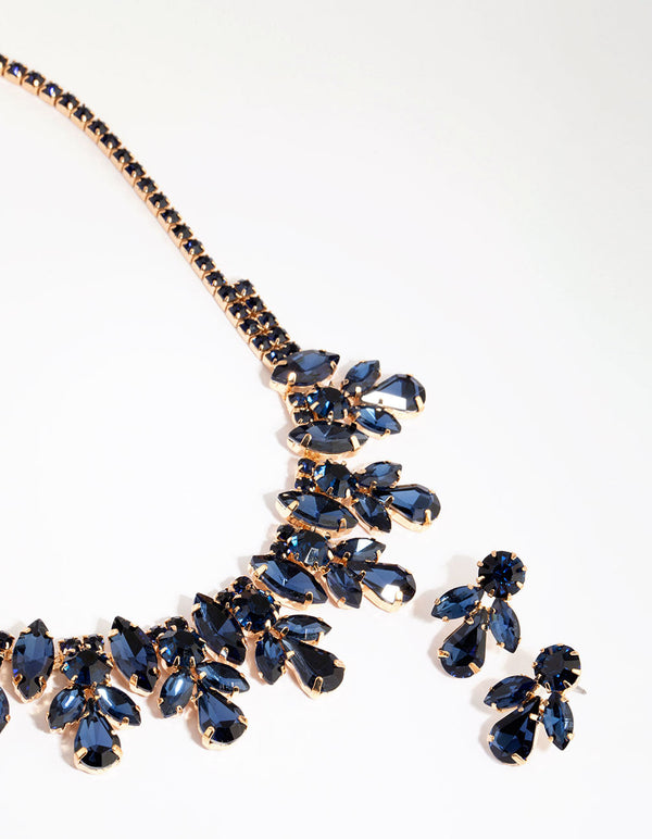 Blue Glamorous Diamante Necklace and Earrings Set