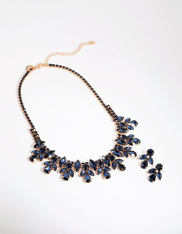 Blue Glamorous Diamante Necklace and Earrings Set